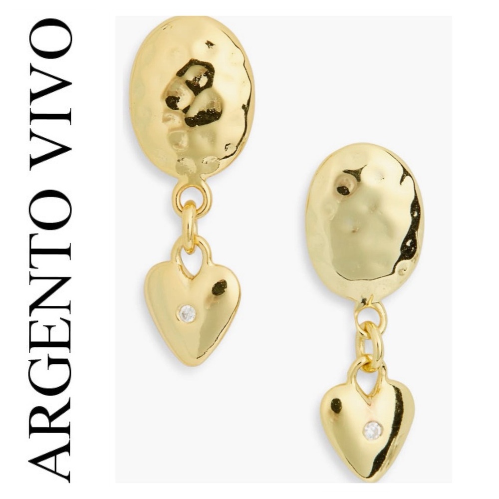 🌟 Argento Vivo 18K Gold Plated CZ Oval Heart Drop Earrings - Picture 1 of 3